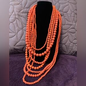 Chunky 7 Strand Faux Coral Necklace Layered Statement Vintage Designer Jewelry